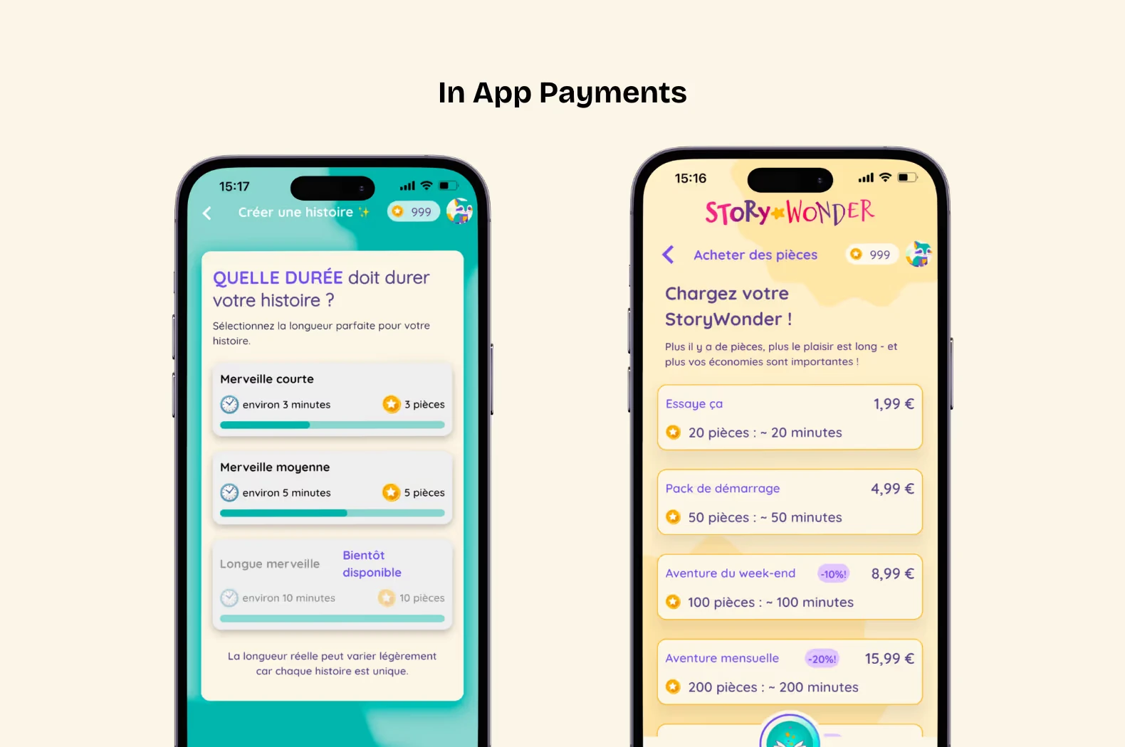 Story library and in-app coin system